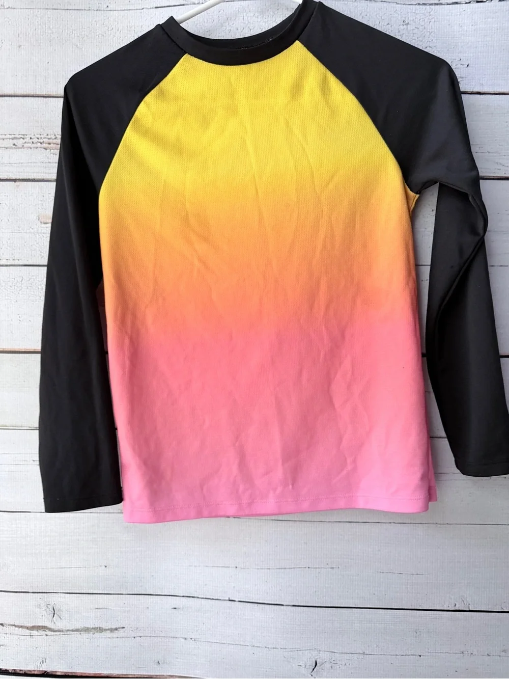 Old Navy Kids Long-Sleeve Rashguard in Black with Yellow-to-Pink Ombre